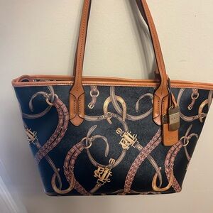 Lauren Ralph Lauren Black Equestrian-Print Tote Women’s Bag.